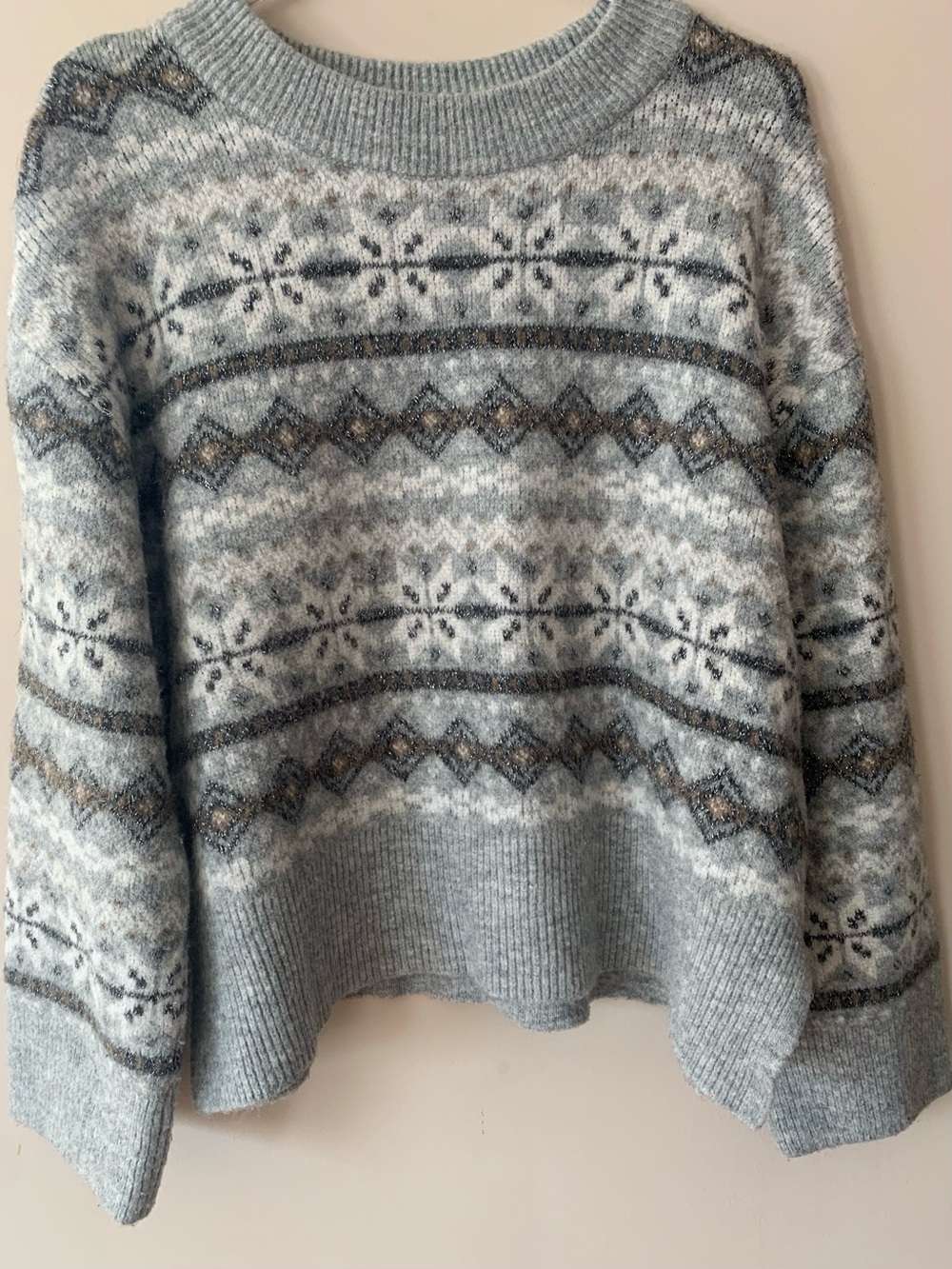 H&M Women's Gray Fair Isle Crewneck Sweater